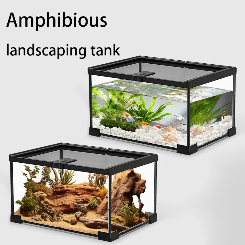 Reptile Terrariums Glass Landscaping Ecological Tank Amphibious Habitat Breeding Box Lizard Turtle Transparent Display Tanks