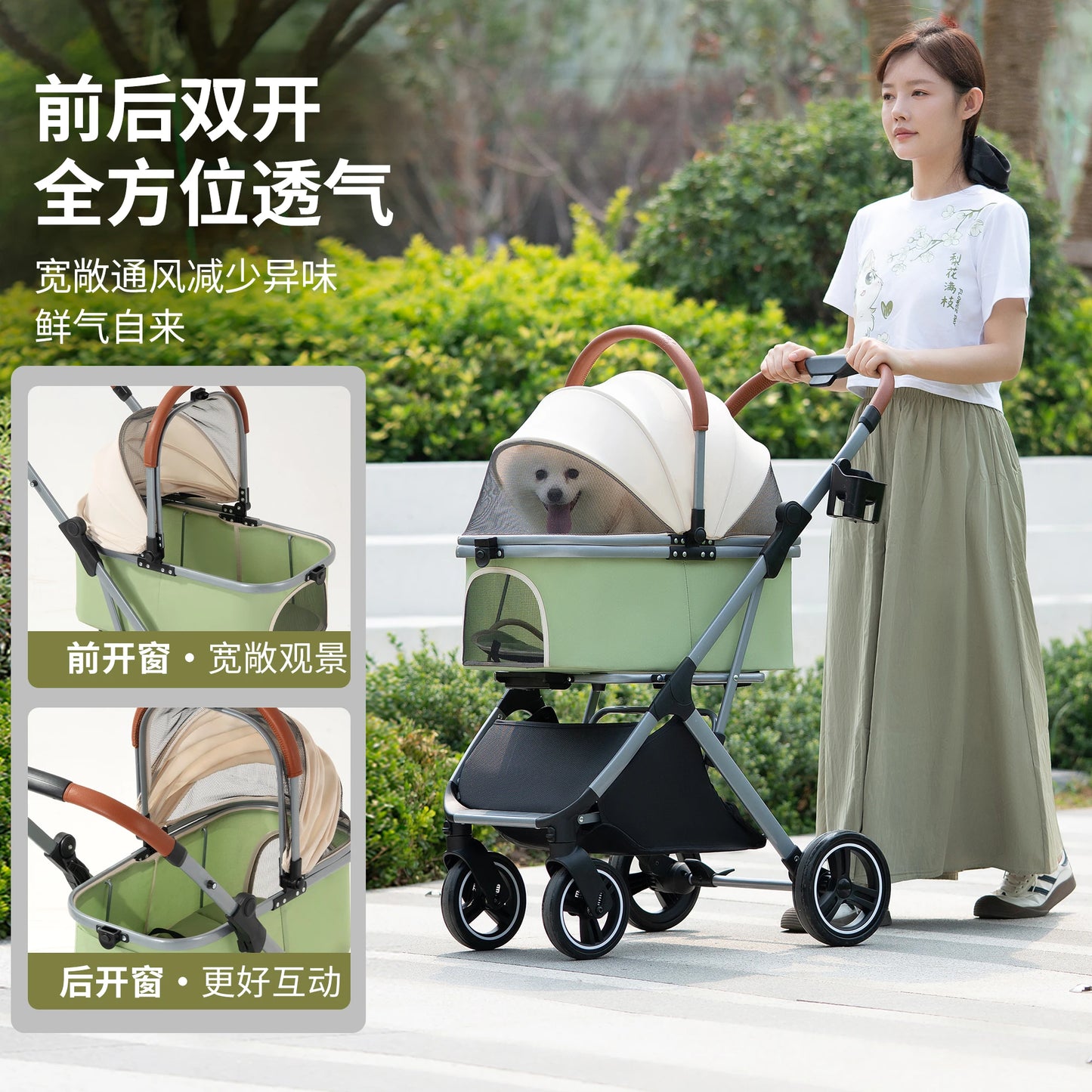 360° High Wheels Transport Foldable Cat Pet Stroller Foldable Cat Stroller Detachble Pet Stroller Portable Pet Storage Bag