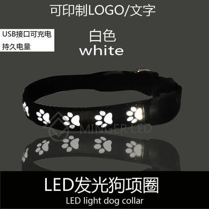 LED Dogs Luminous Collar Paw Pet Dog Walking Dog Collar Tag  Anti-car Accident Anti-lost Light Warning Safety Puppy accessories