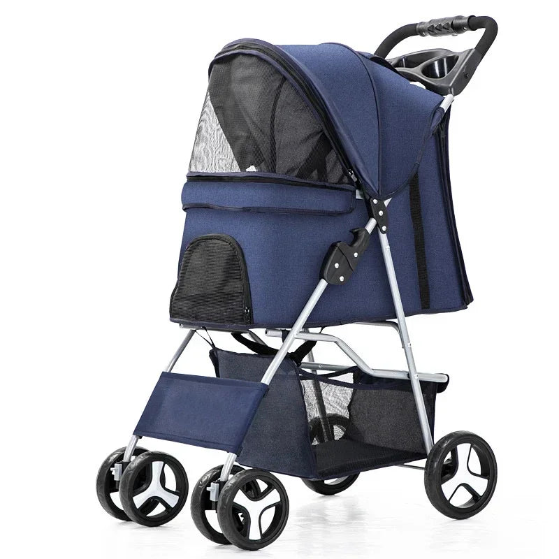 Pet Stroller Lightweight Folding Universal Wheel Cat Dog Travel Breathable Pet Stroller Outdoor Stroller for Small Medium Pets