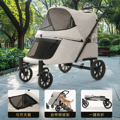 Pet Stroller Large Medium-sized Pet Carts Large Space Dog Carts Multiple Elderly Disabled Cat Pet Carts With Slope