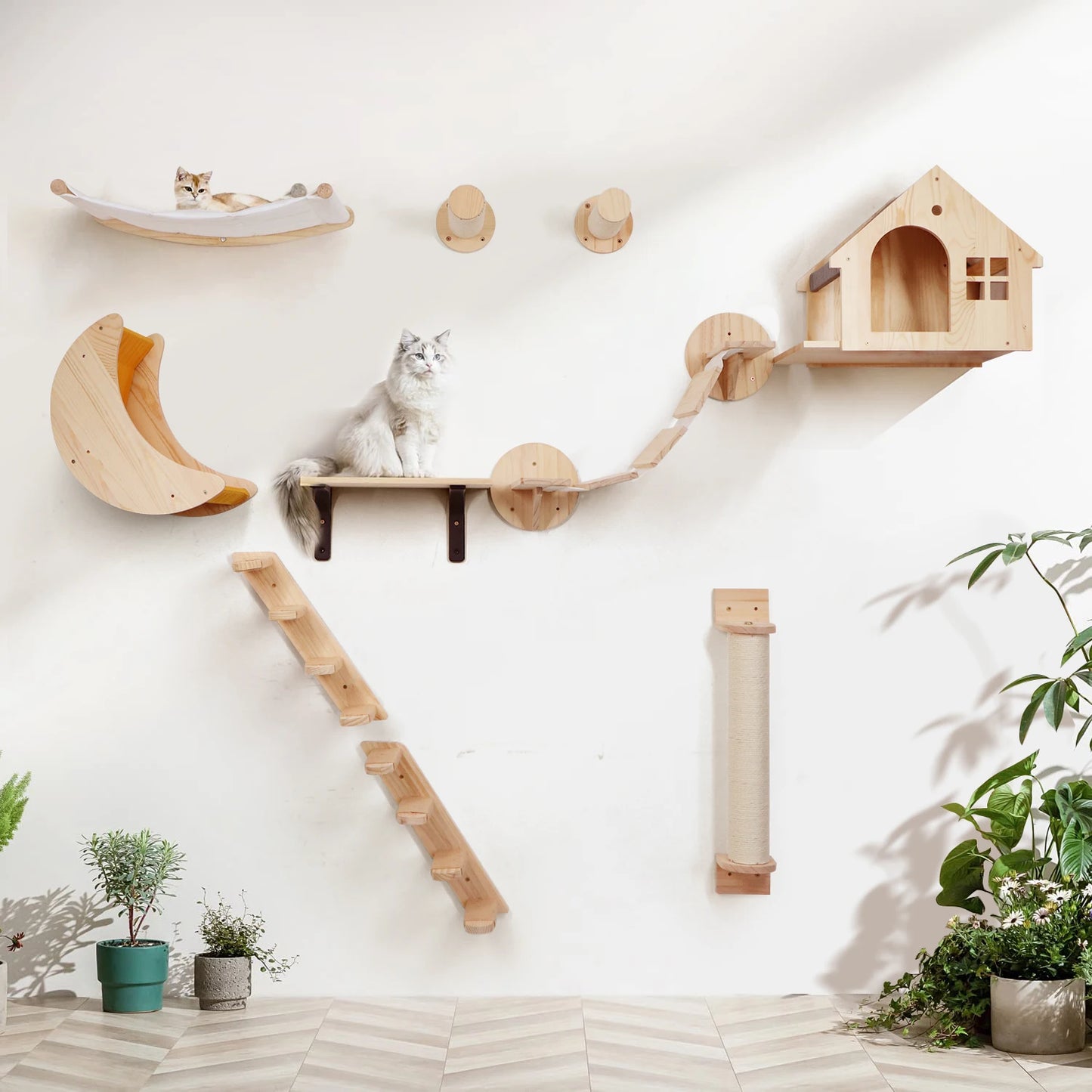 Cat Wall Climbing Shelf Steps Ladder Scratching Post Scratcher Bed Hiding House for Cats Tree Tower Pet Furniture Accessories