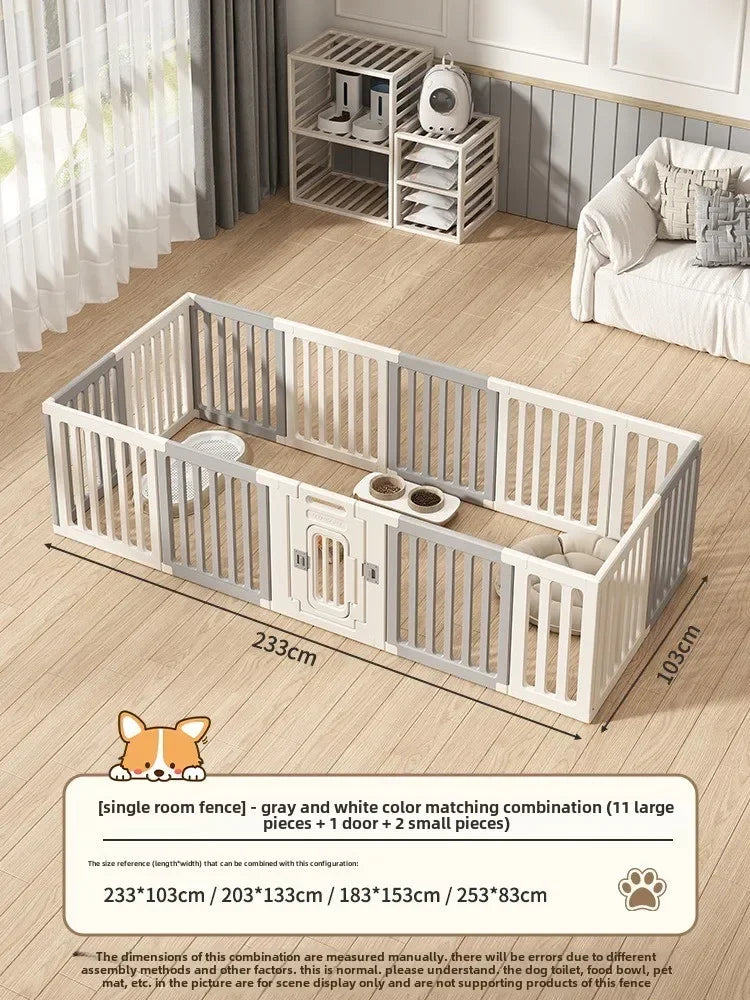 Gray and white color dog fence, foldable pet guardrail combination, small and medium-sized dog cage, indoor isolation fence