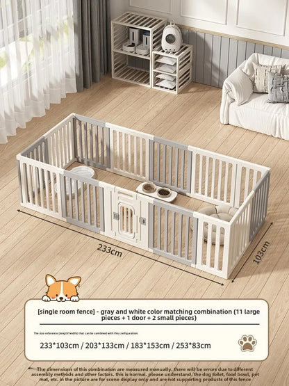 Gray and white color dog fence, foldable pet guardrail combination, small and medium-sized dog cage, indoor isolation fence