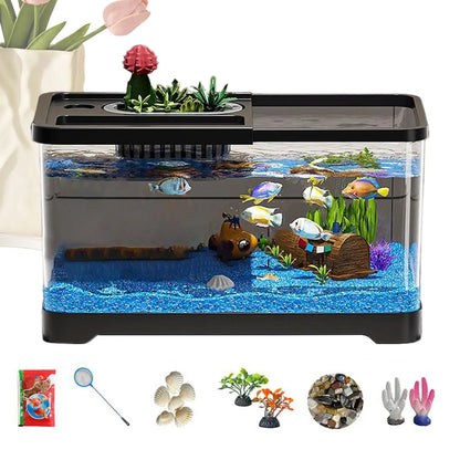 Aquarium Starter Kit LED Fish Tank Kit With Decoration Accessories Dust-proof Underwater Landscape Decoration for Desktop Living