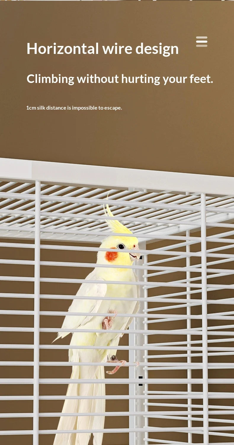 Large Parrot Cockatiel Bird Cage Nests Breeding Villa High Visibility Panels Horizontal Bar Anti Spill Tray Easy Clean Parrot