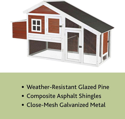 natura chicken coop with outdoor run – outdoor hen house with two nesting boxes – easy to clean chicken pen, pull-out plastic t