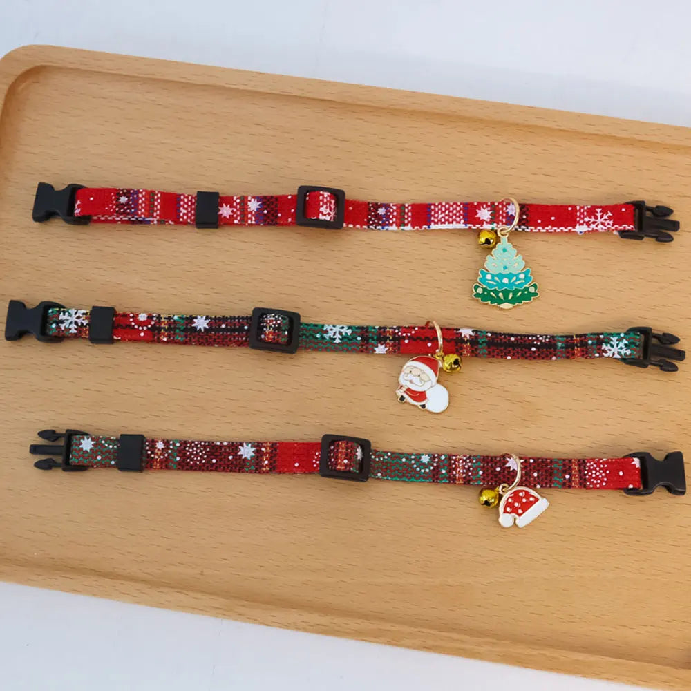 Christmas Cat Collar with Bell Christmas Tree Santa Claus Plaid Safety Breakaway Christmas Collars for Puppy Cat Kitten Accessor