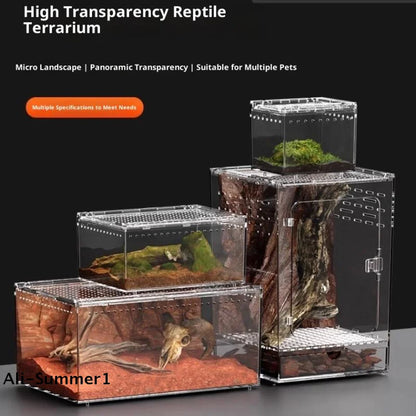 【E】Reptile Breeding Box Lizard Kennel Amphibian Terrarium Transparent Acrylic Feeding Cage Ecological Insect Spider Habitat