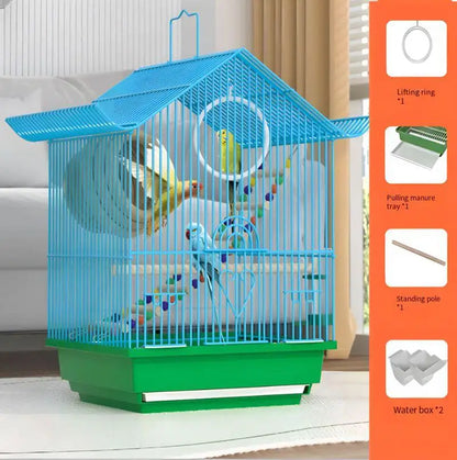 Compact Bird Cage for Small Parrot Budgie Lovebird White-eye Zebra Finch Home Use Portable Travel Carrier with Perch Feeder Cup