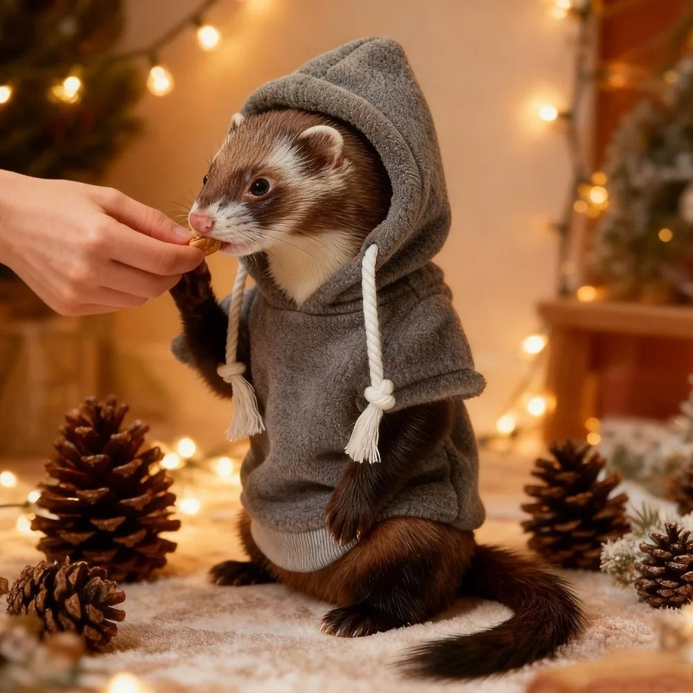 Skin Friendly Elastic Ferret Hoodie Cozy Soft Ferret Pullover Thick Fleece Stylish Drawstring Hamster Coat Daily Party