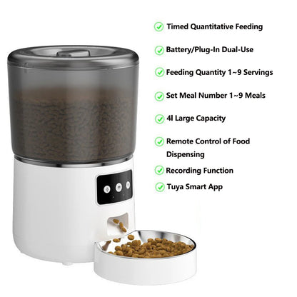 Automatic Cat Feeders, 4L Timed Cat Dry Food Dispenser, Dual Power Supply, Programmable Portion Control, Auto Pet Feeder