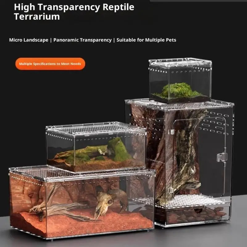 【E】Reptile Breeding Box Lizard Kennel Amphibian Terrarium Transparent Acrylic Feeding Cage Ecological Insect Spider Habitat