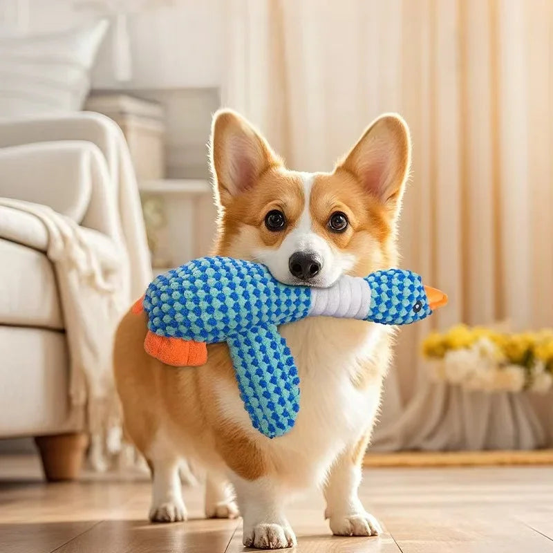 New Blue Goose Dog Toy Cat Toy Pet Toy Double Color Goose Tough Bite Chew Plush Sound Toy Plush Toy Pet Supplies