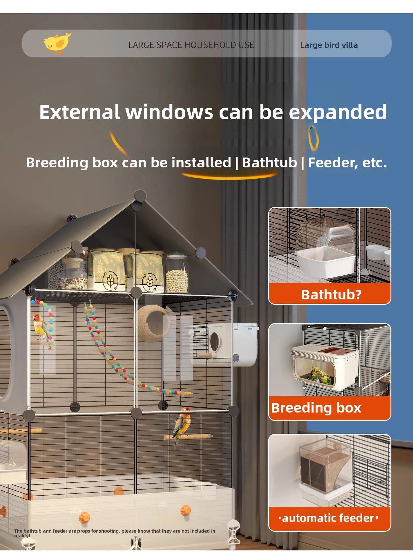 Large Bird Cage for Parrots Spacious Aviary with Standing Pole Luxury Cockatiel & Budgie Habitat Anti-Scatter Design Bird Villa