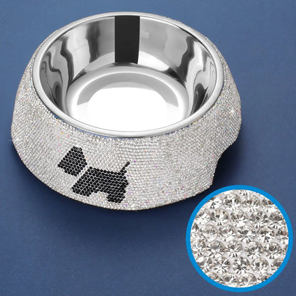 Stainless Steel Dog Bowl Pet Bowls Food Water Feeder Sparkling Rhinestone Pet Supplies Removable Pet Food Bowl