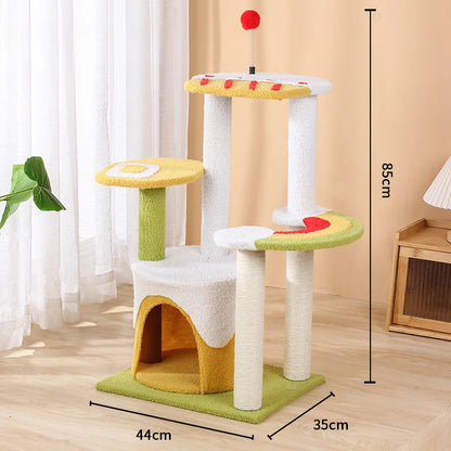 Cat Scratcher Tree Tower Pet Interactive Climbing Frame With House Resting Packed In Carton