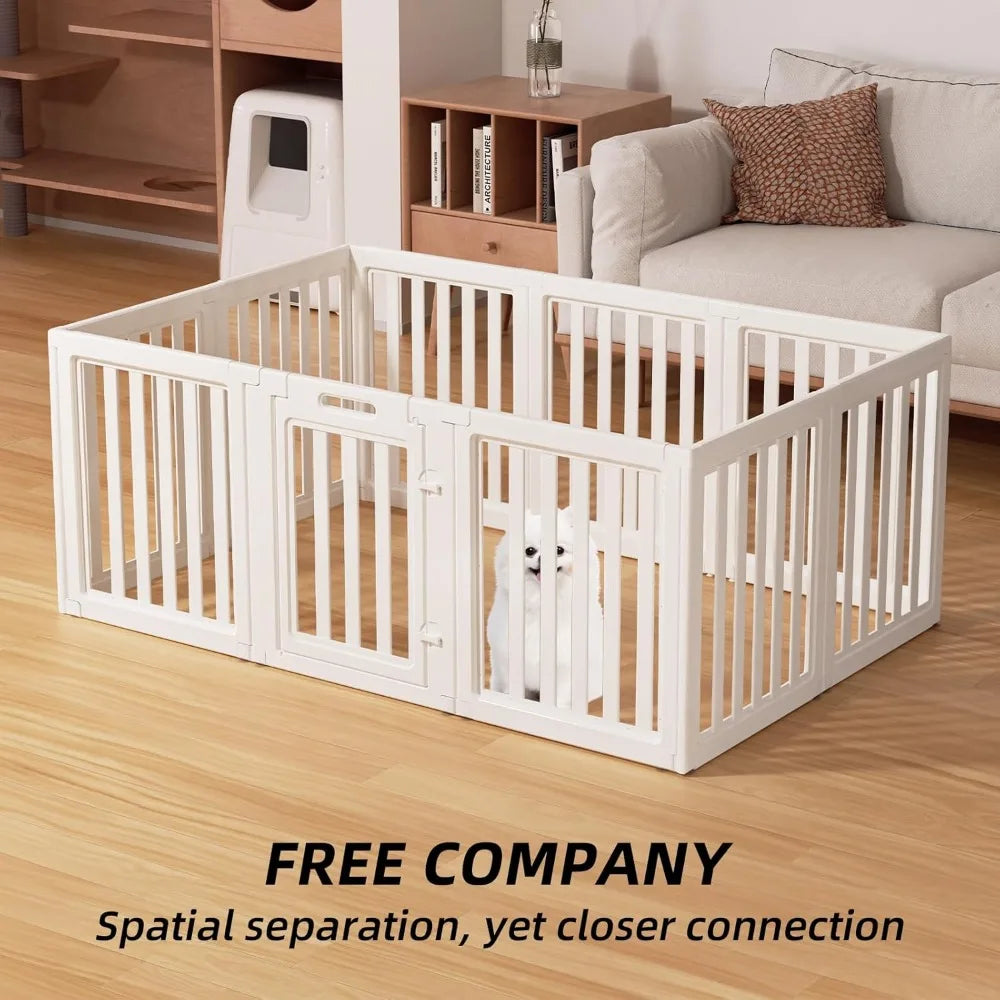 Portable Indoor/Outdoor Dog Playpen with Door, Easy Assembly and Cleaning, Suitable for Puppies, White, 23.6 Inch Height