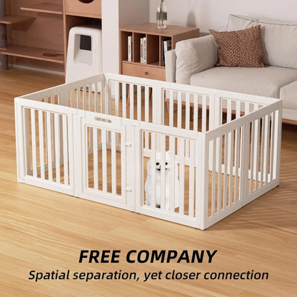 Portable Indoor/Outdoor Dog Playpen with Door, Easy Assembly and Cleaning, Suitable for Puppies, White, 23.6 Inch Height
