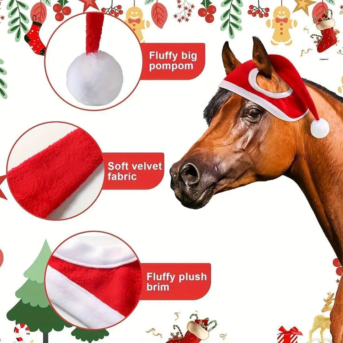 Christmas Holiday Horse Christmas Hat  Celebrations Horse Winter Christmas Hat Xmas  Horse Santa Holiday Accessories