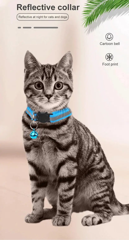 Reflective Pet Collar Cat And Dog Safety Buckle With Bell Nylon Buckle Adjustable Collar Night Safety Cartoon Pet Accessories