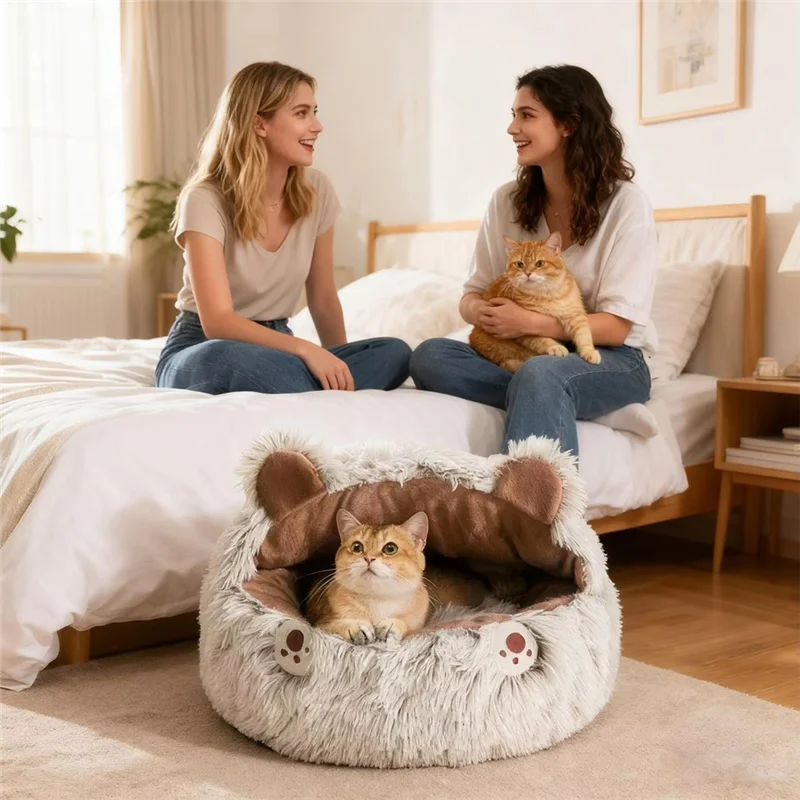AA81-Cat Bed Cave Covered Cat Nest Small Dog Bed Warm Anti-Slip Nest Pet Supplies For Winter Animal Kitten Puppy Balcony