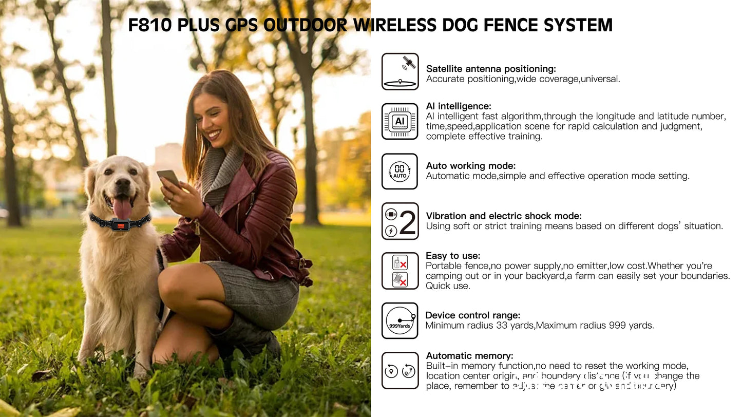 GPS Pet Fence Electric Wireless Dog Tracker Collar Pet Containment System Waterproof Dog Training Collar Anti Run Away Safety