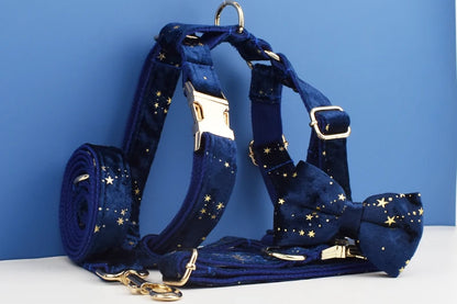 Luxury Fashion Pet Accessories Custom Design Logo Black Bottom Flower Sublimation Dog Collar Leashes Harness Bow Set Star01