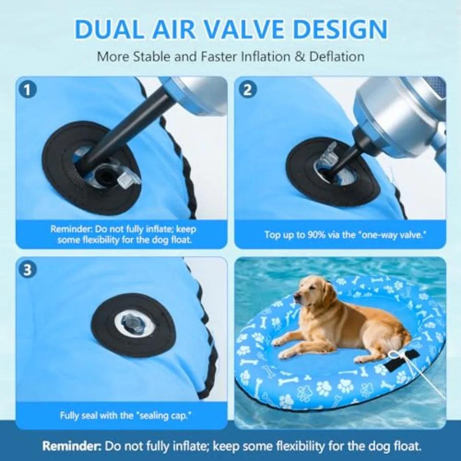 59'' x 39'' Inflatable Dog Pool Float with Rope - Tear Resistant Ox Material Blue Color Stable Support for Small Medium Large D