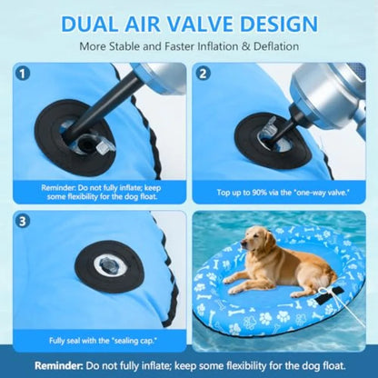 59'' x 39'' Inflatable Dog Pool Float with Rope - Tear Resistant Ox Material Blue Color Stable Support for Small Medium Large D