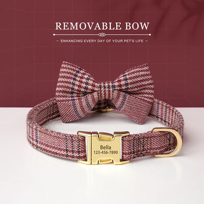 Custom Dog Collar Nylon Puppy Dog Collars With Cute Bowknot Engraved Pet Necklace Dog Collars For Small Medium Dogs Chihuahua