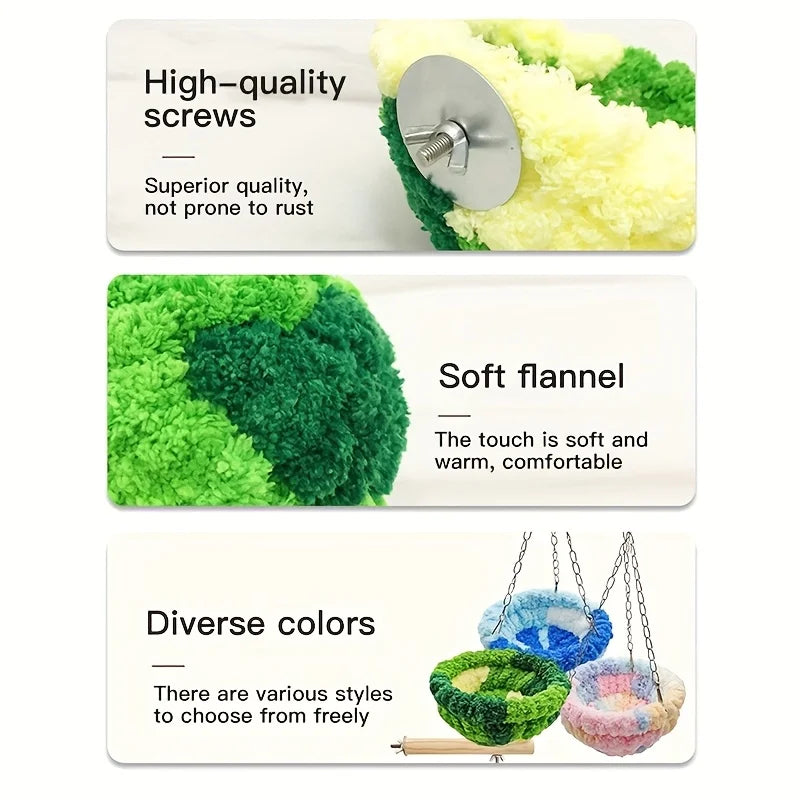 Swings for birds and plush hanging nests - hanging cage bird beds with soft linings, suitable for birdhouse decoration