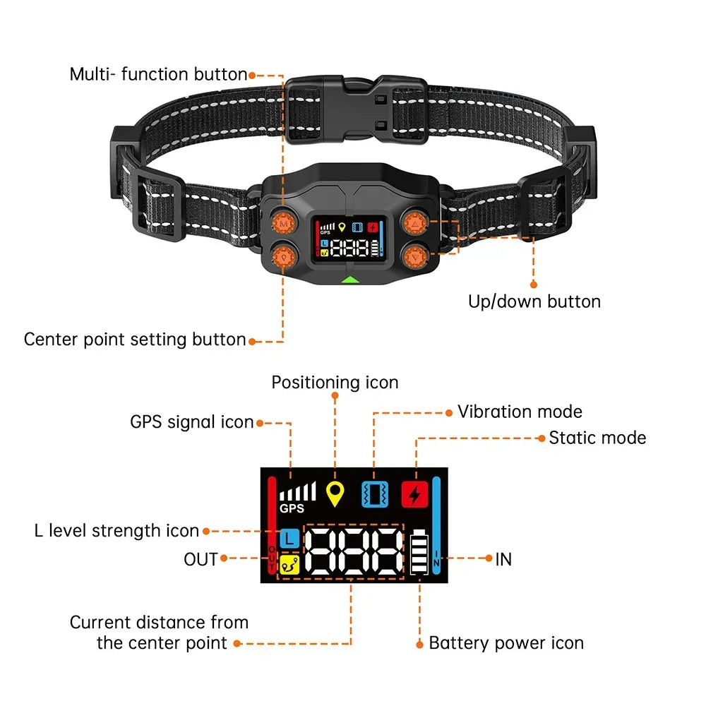 New Upgrade Smart GPS Wireless Dog Fence, Pet Training Collar,Electronic Fence,Invisible Virtual Outdoor Waterproof OLED Screen