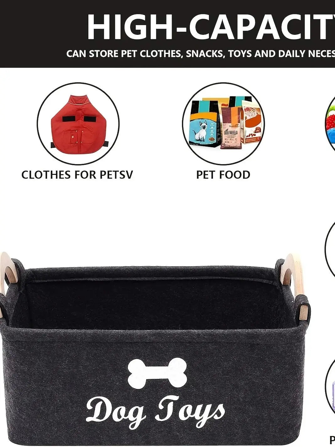 Stylish Felt Pet Toy Storage Basket - Durable Organizer for Cat & Dog Toys, Dirty Clothes, and Cleaning Supplies - Letter Print