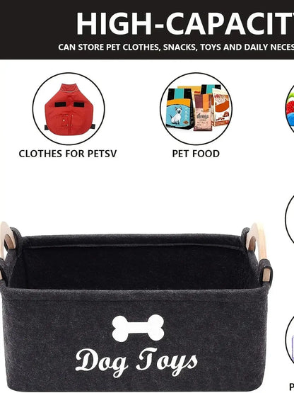 Stylish Felt Pet Toy Storage Basket - Durable Organizer for Cat & Dog Toys, Dirty Clothes, and Cleaning Supplies - Letter Print