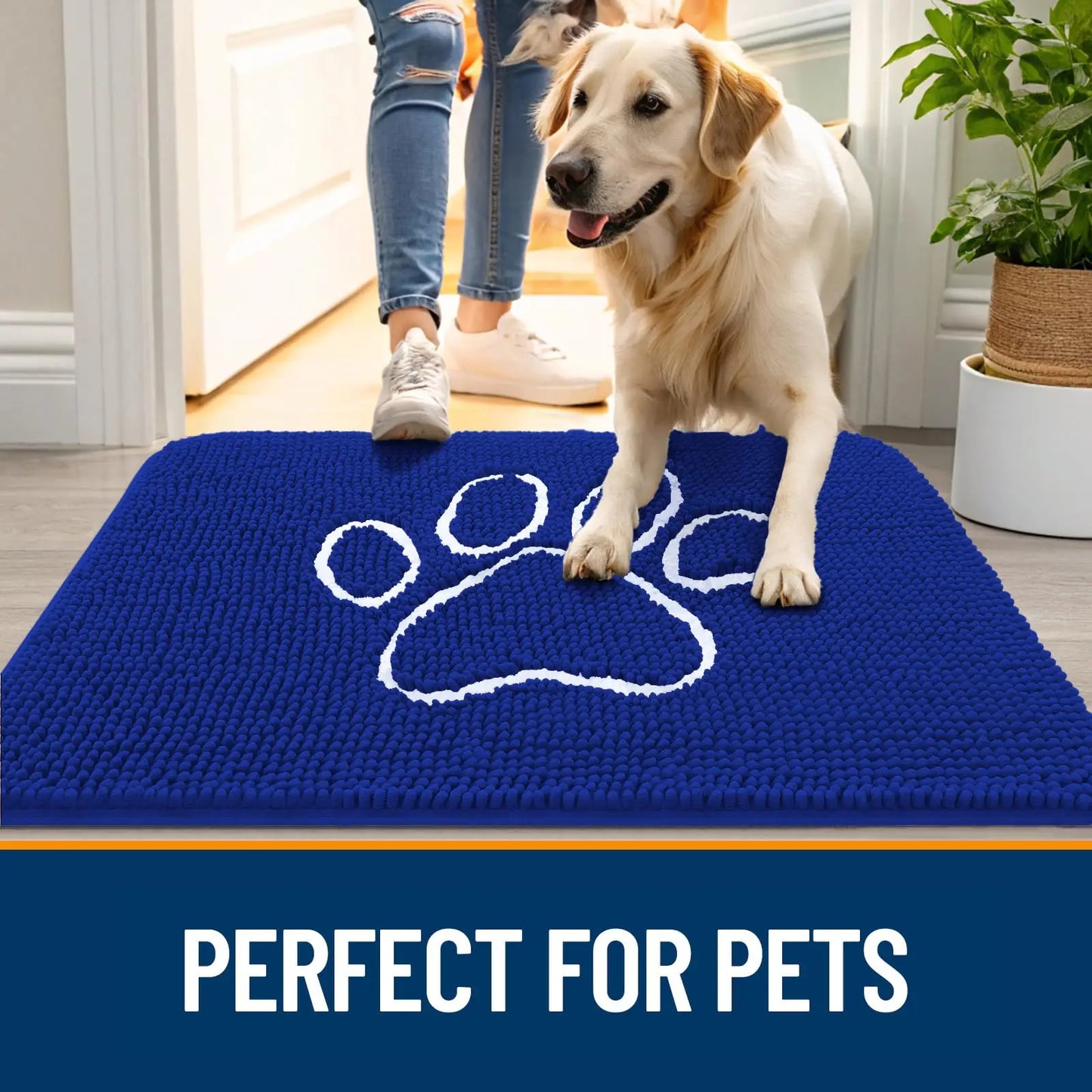 Kitinjoy Ultra Absorbent Chenille Mud Doormat With Paw Print Design Non-Slip Quick-Dry Washable Mats Door Mat for Muddy Dog Paws