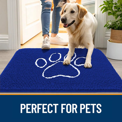 Kitinjoy Ultra Absorbent Chenille Mud Doormat With Paw Print Design Non-Slip Quick-Dry Washable Mats Door Mat for Muddy Dog Paws