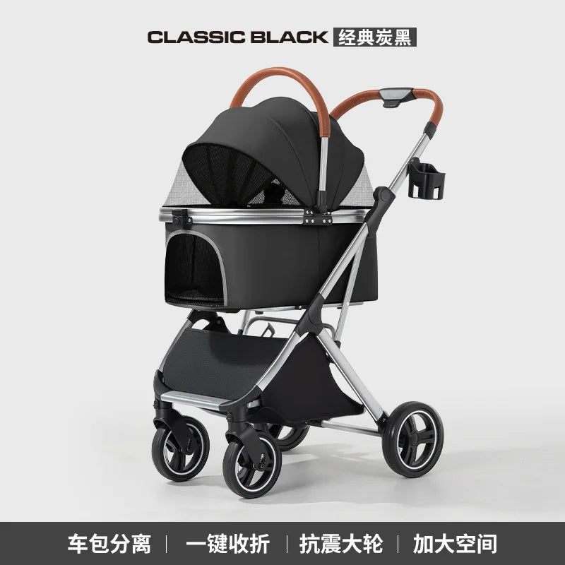 360° High Wheels Transport Foldable Cat Pet Stroller Foldable Cat Stroller Detachble Pet Stroller Portable Pet Storage Bag