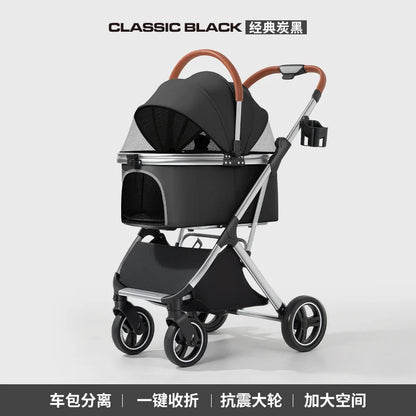 360° High Wheels Transport Foldable Cat Pet Stroller Foldable Cat Stroller Detachble Pet Stroller Portable Pet Storage Bag