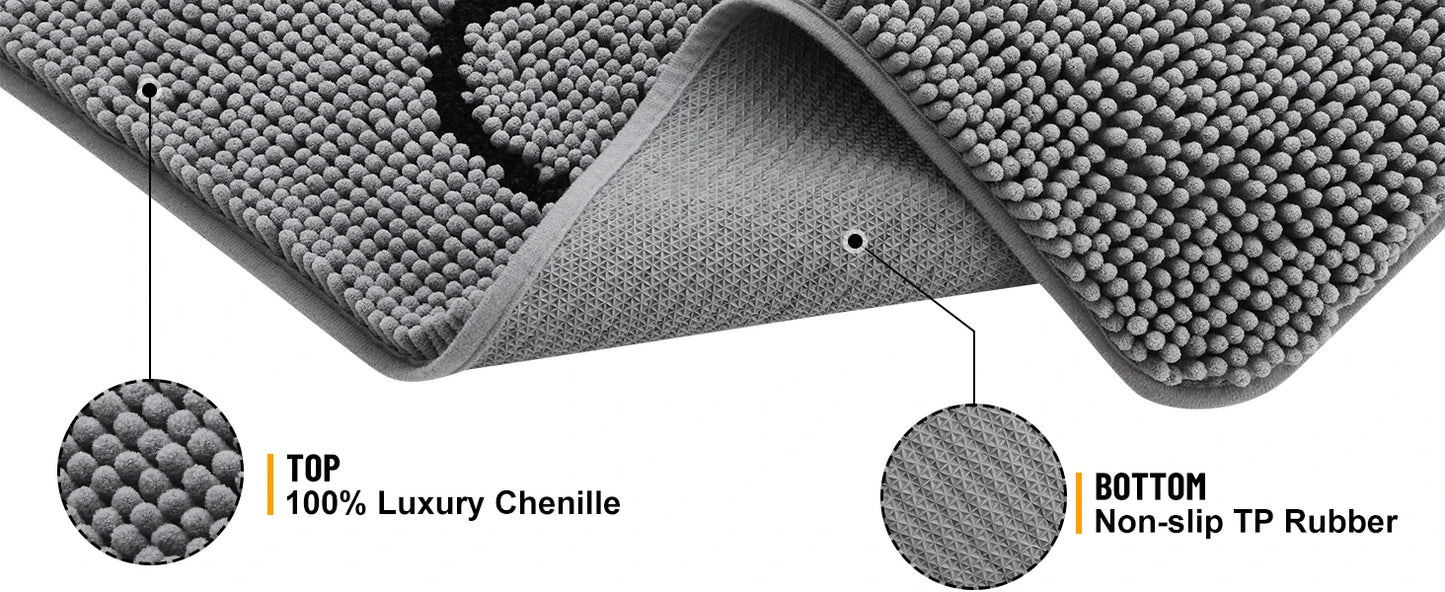 Kitinjoy Ultra Absorbent Chenille Mud Doormat With Paw Print Design Non-Slip Quick-Dry Washable Mats Door Mat for Muddy Dog Paws