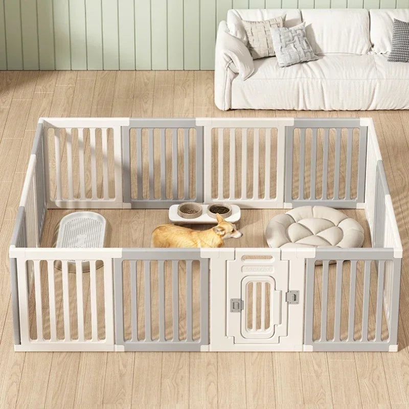 Gray and white color dog fence, foldable pet guardrail combination, small and medium-sized dog cage, indoor isolation fence