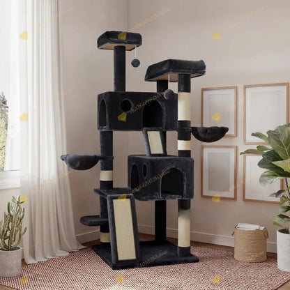 Cat Tree with Hammock and Scratching Post Tower, cat House, Cat Toys Tower, K01, Dark Gray