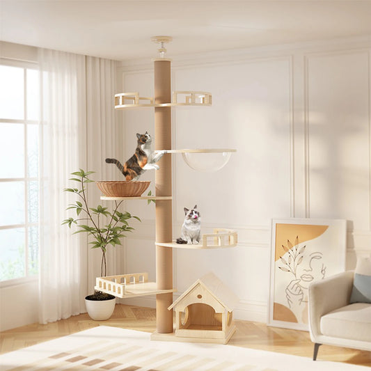 YXT Cat Tree with Cat Nest & Perch – Multi-Cat Shared, All-in-One Floor-to-Ceiling Cat Scratching Po