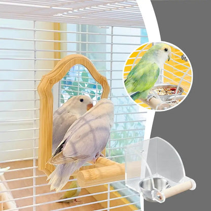 Acrylic Cage Mounted Bird Feeder Anti Splashing Large Capacity Bird Food Dispenser Hangable Detachable Parrots Food Container