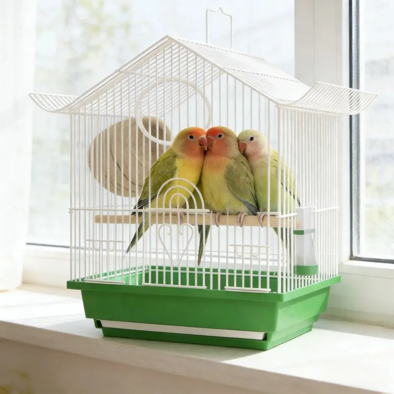 Compact Bird Cage for Small Parrot Budgie Lovebird White-eye Zebra Finch Home Use Portable Travel Carrier with Perch Feeder Cup