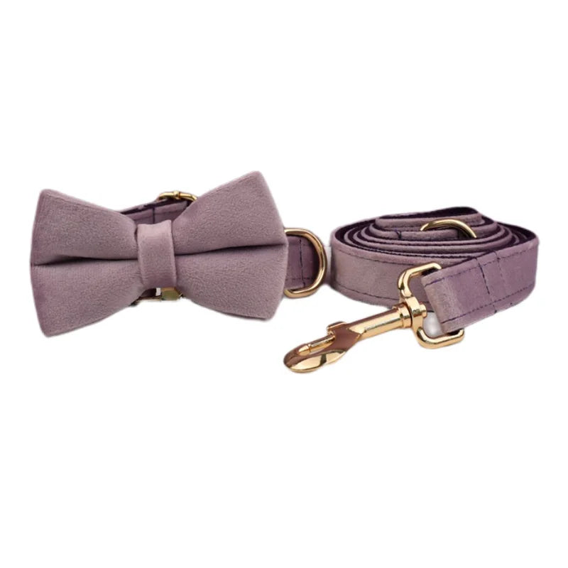 Deep Purple Velvet Powder Velvet Dog Collar And Leash Set For Custom Engraved Nameplate Pet Supplies Dog Leash Velvet 06