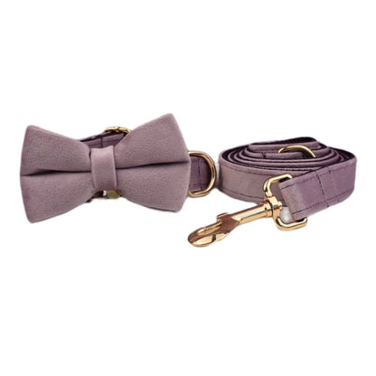 Deep Purple Velvet Powder Velvet Dog Collar And Leash Set For Custom Engraved Nameplate Pet Supplies Dog Leash Velvet 06