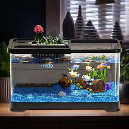 Small Fish Tank Kit LED Fish Tank Kit With Filtration System Underwater Landscape Decoration Compact Glass Aquarium Set For Den