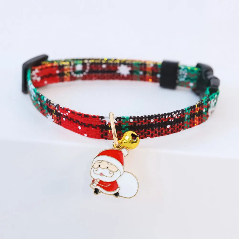 Christmas Cat Collar with Bell Christmas Tree Santa Claus Plaid Safety Breakaway Christmas Collars for Puppy Cat Kitten Accessor