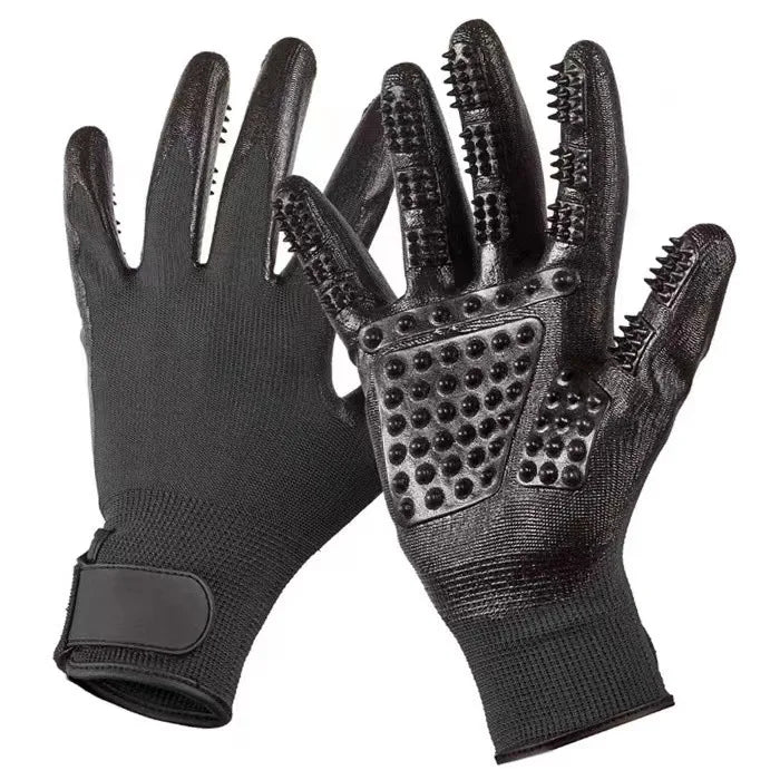 Gentle Pet Grooming Gloves Soft Textured Design for Cats Dogs Horses | Ergonomic Bathing Brushing for Sensitive Short Long Hair